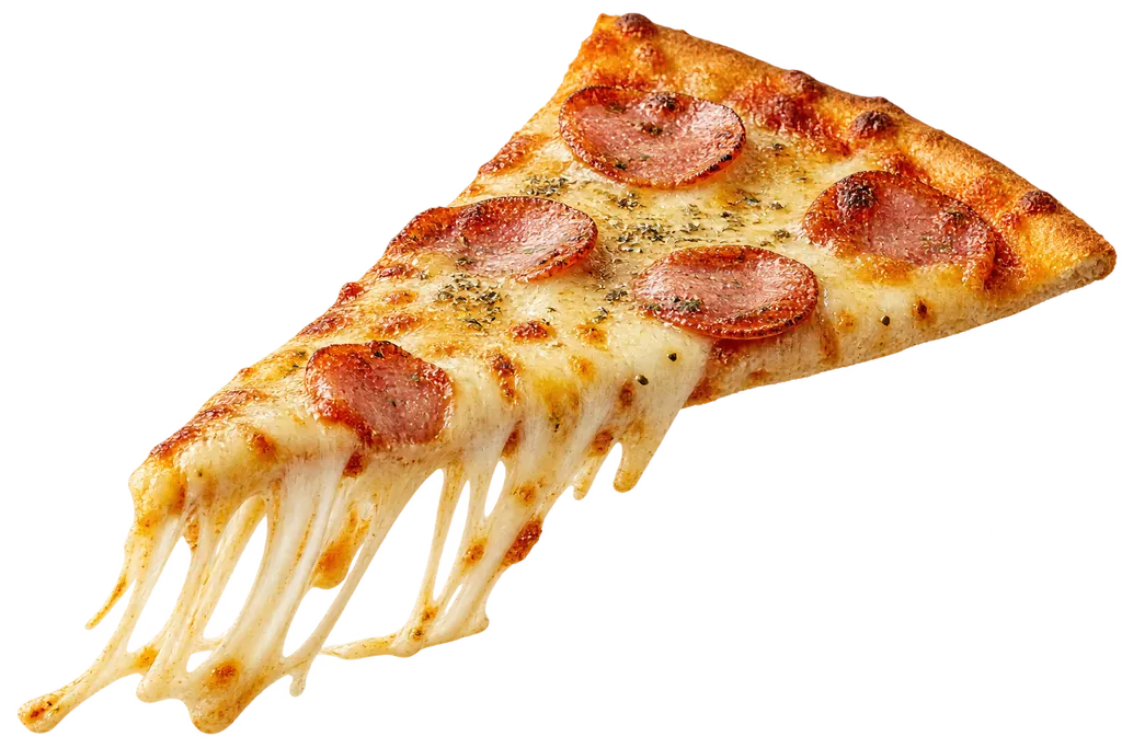 Fatia de pizza com queijo derretido — imagem ilustrativa
